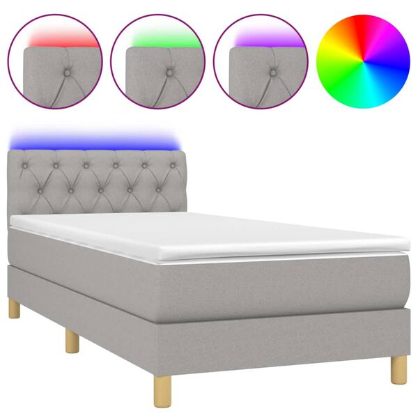vidaXL Sommier &agrave; lattes de lit avec matelas et LED Gris clair 80x200cm