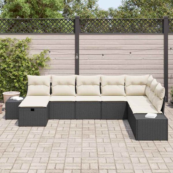 vidaXL Ensemble de canap&eacute; de jardin avec coussin 8 pcs Noir polyrotin