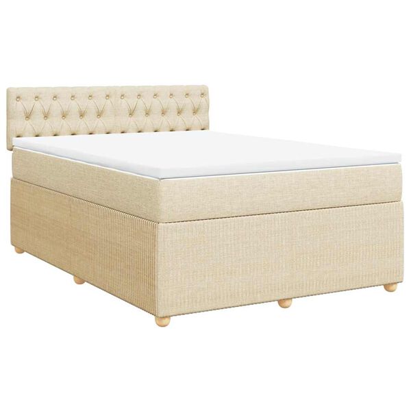 vidaXL Sommier &agrave; lattes de lit avec matelas Cr&egrave;me 140x200 cm Tissu