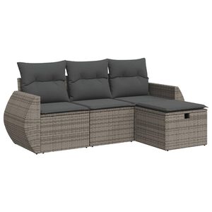 vidaXL Salon de jardin 4 pcs avec coussins gris r&eacute;sine tress&eacute;e