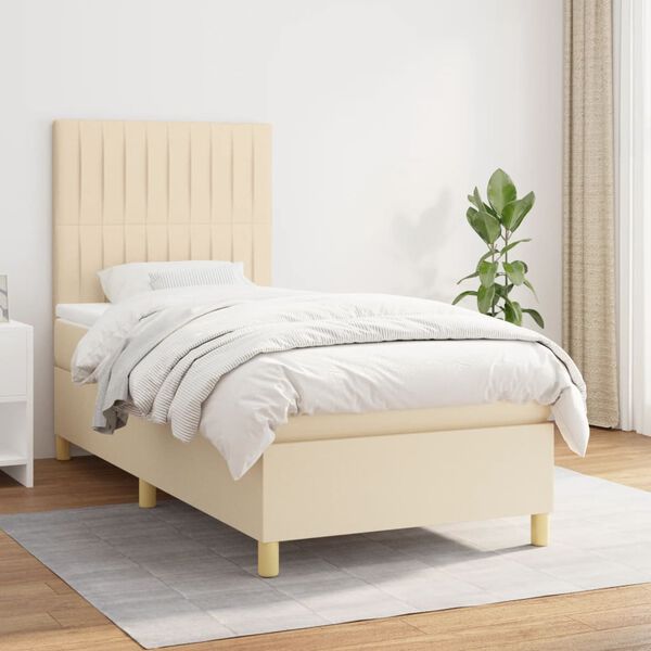 vidaXL Sommier &agrave; lattes de lit avec matelas Cr&egrave;me 80x200 cm Tissu