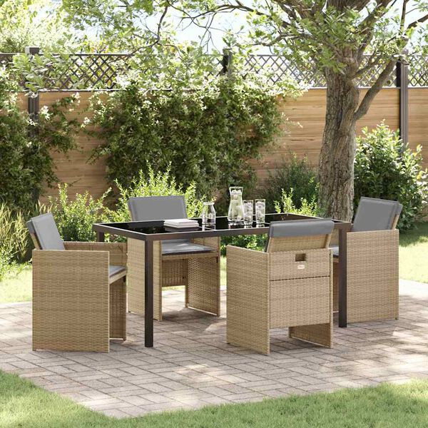 vidaXL Ensemble de salle &agrave; manger pour jardin 5 pcs Beige polyrotin