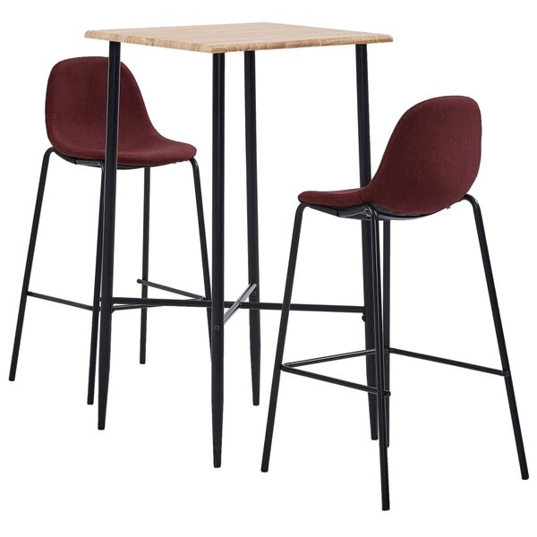 vidaXL Ensemble de bar 3 pcs Tissu Rouge bordeaux