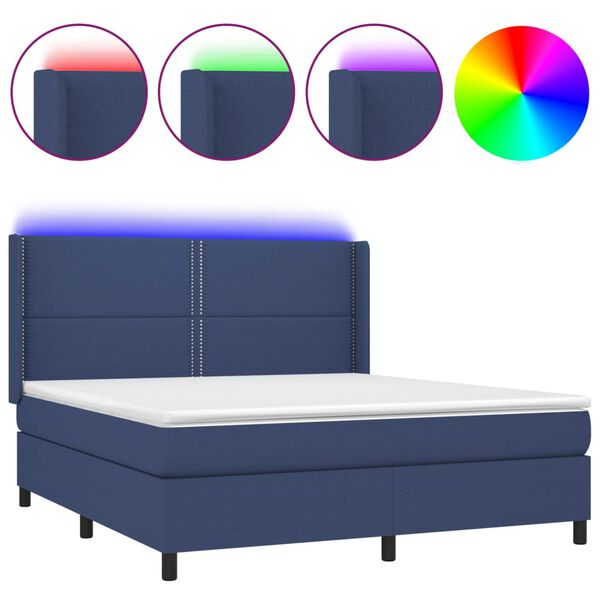 vidaXL Sommier &agrave; lattes de lit matelas LED Bleu 180x200 cm Tissu