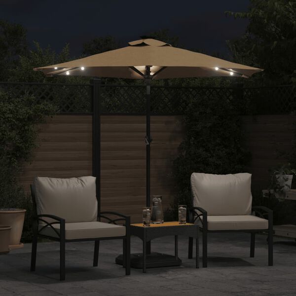vidaXL Parasol de jardin avec LED m&acirc;t en acier taupe 225x225x212 cm