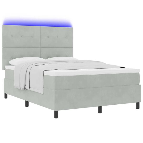 vidaXL Lit &agrave; ressort LED avec matelas Gris clair 140 x 190 cm Velours