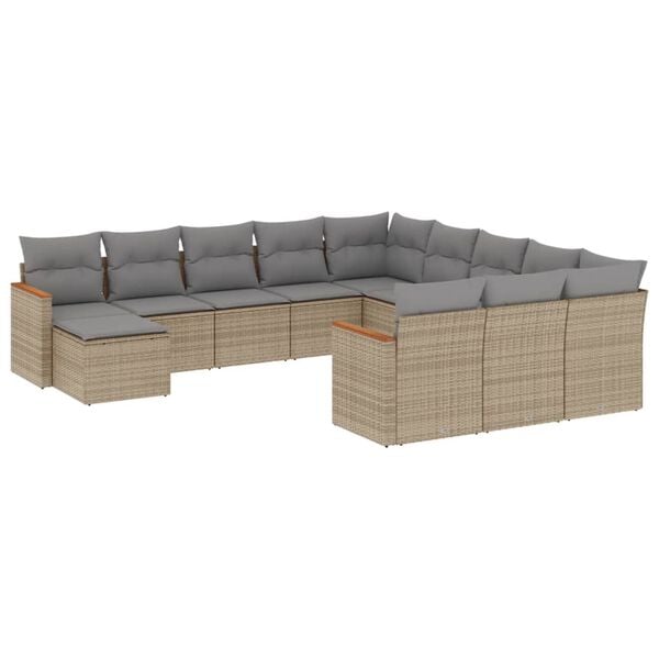 vidaXL Salon de jardin et coussins 12 pcs m&eacute;lange beige r&eacute;sine tress&eacute;e