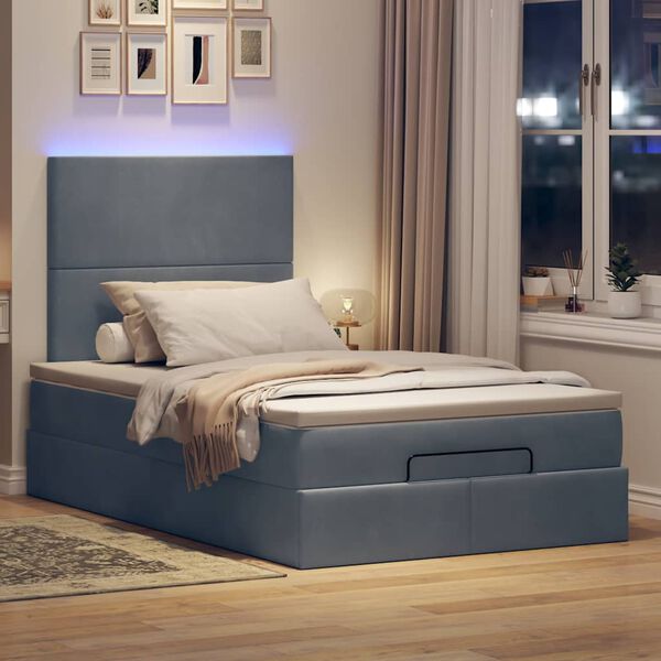 vidaXL Cadre de lit ottoman avec matelas gris fonc&eacute; 120x190 cm velours