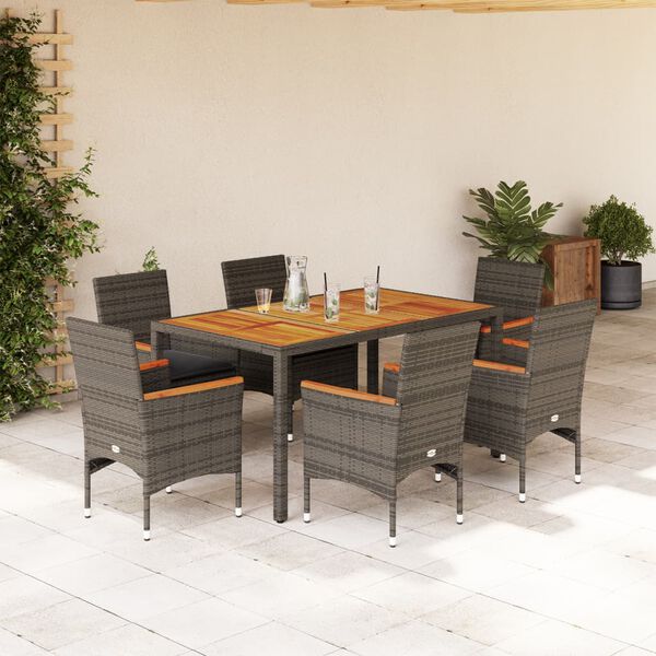 vidaXL Ensemble &agrave; manger de jardin et coussins 7 pcs gris rotin acacia