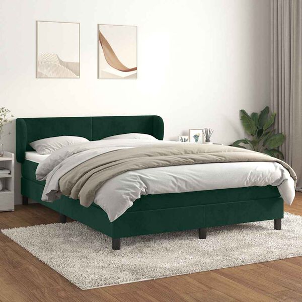 vidaXL Sommier &agrave; lattes de lit et matelas Vert fonc&eacute; 140x190cm Velours