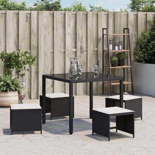 vidaXL Tabourets de jardin et coussins lot de 4 noir 41x41x36 cm rotin