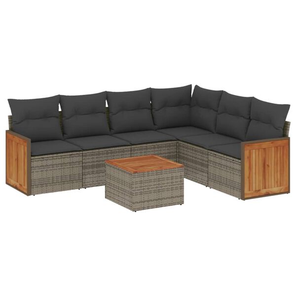 vidaXL Salon de jardin avec coussins 7 pcs gris r&eacute;sine tress&eacute;e