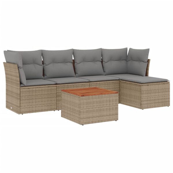 vidaXL Salon de jardin avec coussins 6pcs m&eacute;lange beige r&eacute;sine tress&eacute;e