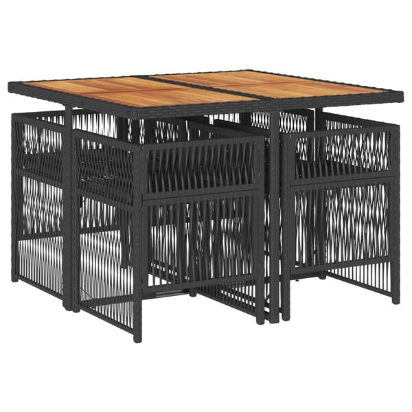 vidaXL Ensemble &agrave; manger de jardin coussins 5pcs Noir R&eacute;sine tress&eacute;e