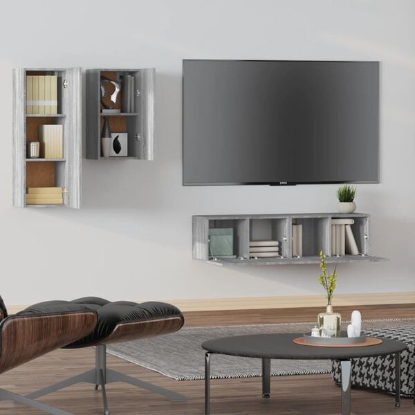 vidaXL Ensemble de meubles TV 4 pcs Sonoma gris Bois d'ing&eacute;nierie