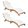 vidaXL Chaises longues et coussins 2pcs Cr&egrave;me blanc Bois massif acacia