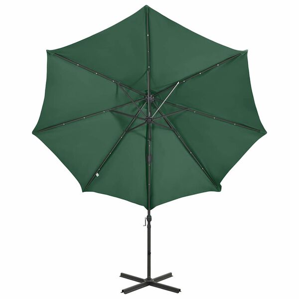 vidaXL Parasol de jardin en porte-&agrave;-faux et m&acirc;t et lumi&egrave;res LED vert