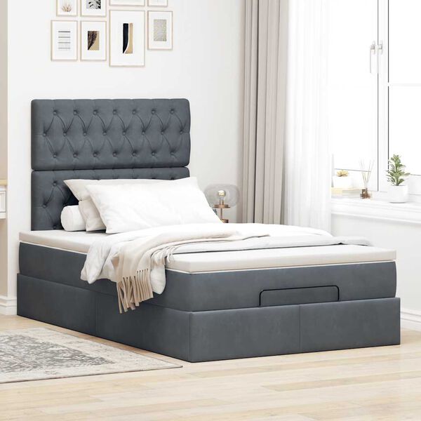 vidaXL Cadre de lit ottoman avec matelas gris foncé 120x190 cm velours