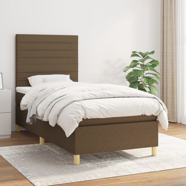 vidaXL Sommier &agrave; lattes de lit avec matelas Marron fonc&eacute; 90x200 cm