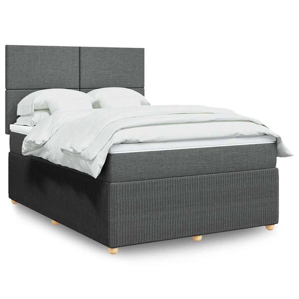 vidaXL Sommier &agrave; lattes de lit avec matelas Gris fonc&eacute; 140x200cm Tissu