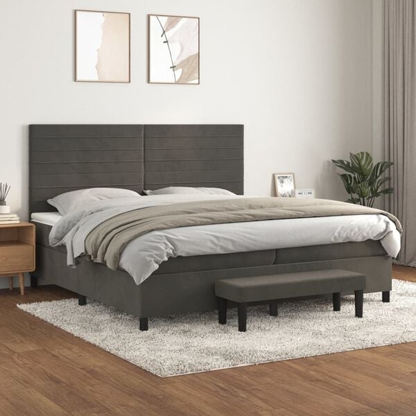 vidaXL Sommier &agrave; lattes de lit et matelas Gris fonc&eacute; 200x200cm Velours