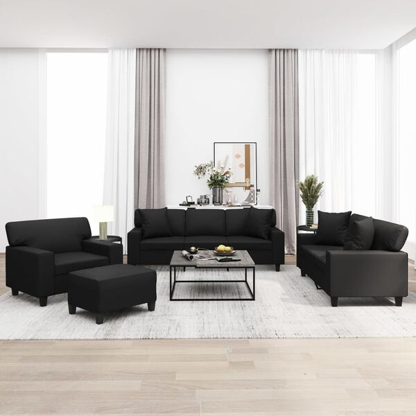 vidaXL Ensemble de canap&eacute;s 4 pcs oreillers et coussins Noir Similicuir