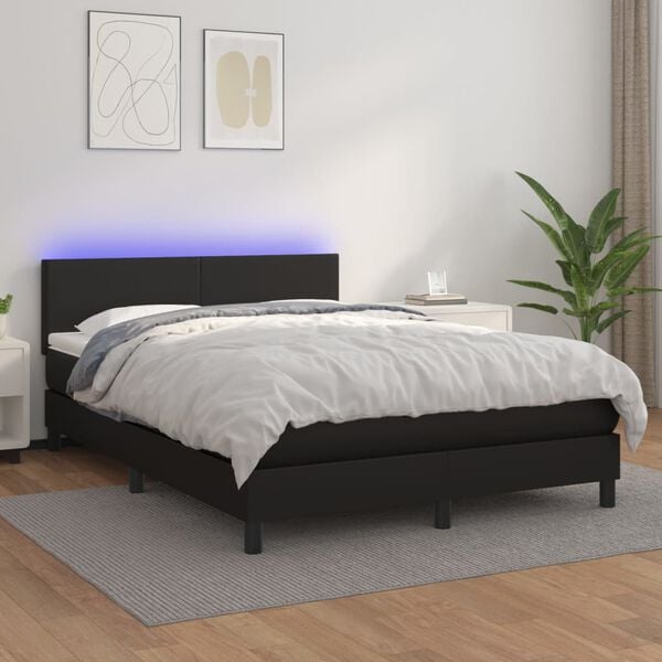 vidaXL Sommier &agrave; lattes de lit avec matelas et LED Noir 140x200 cm