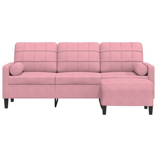 vidaXL Canapé à 3 places avec repose-pieds Rose 180 cm Velours