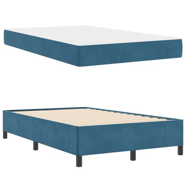 vidaXL Cadre de lit avec matelas Bleu fonc&eacute; 120 x 200 cm tissu