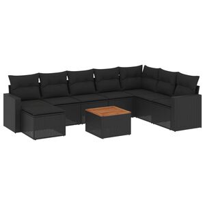 vidaXL Salon de jardin 9 pcs avec coussins noir r&eacute;sine tress&eacute;e