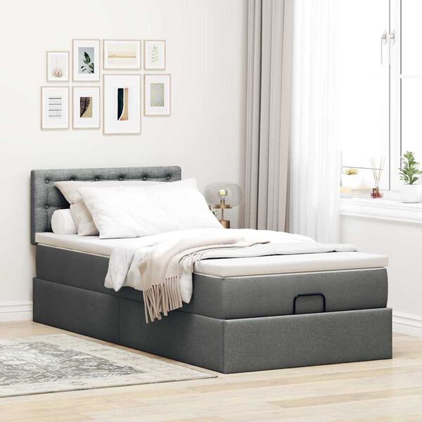 vidaXL Cadre de lit ottoman avec matelas gris fonc&eacute; 100x200 cm tissu