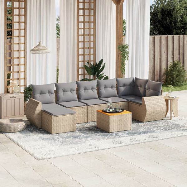 vidaXL Salon de jardin avec coussins 8 pcs beige r&eacute;sine tress&eacute;e