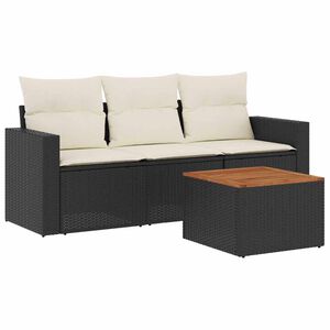 vidaXL Salon de jardin 4 pcs avec coussins noir r&eacute;sine tress&eacute;e