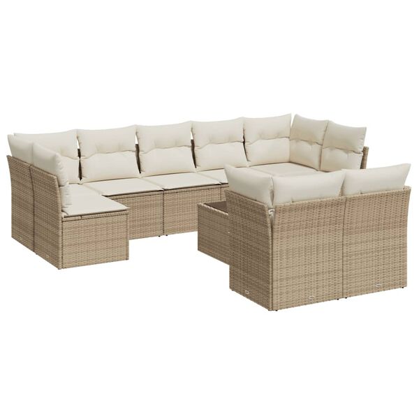 vidaXL Salon de jardin avec coussins 10 pcs beige r&eacute;sine tress&eacute;e