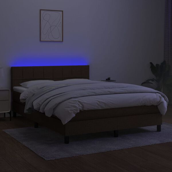 vidaXL Sommier &agrave; lattes de lit matelas et LED Marron fonc&eacute; 140x200 cm