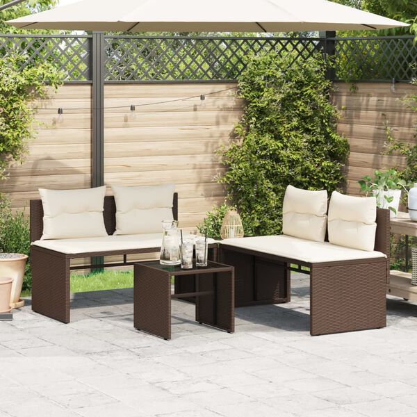 vidaXL Salon de jardin 4 pcs avec coussins marron r&eacute;sine tress&eacute;e