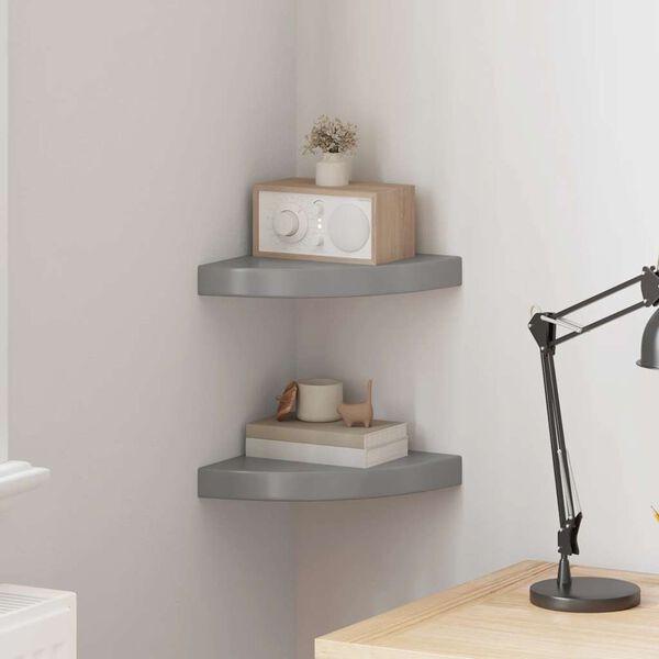 vidaXL &Eacute;tag&egrave;res d'angle flottantes 2pcs gris brillant 25x25x3,8cm MDF