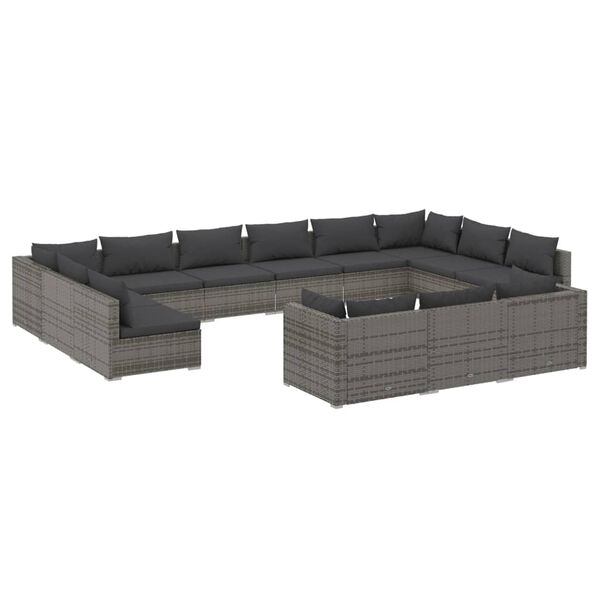 vidaXL Salon de jardin 13 pcs avec coussins Gris R&eacute;sine tress&eacute;e