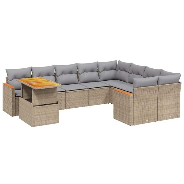 vidaXL Salon de jardin avec coussins 10 pcs beige r&eacute;sine tress&eacute;e