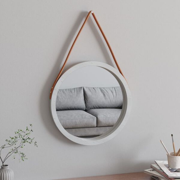 vidaXL Miroir mural avec sangle Blanc &Oslash; 45 cm