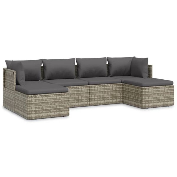 vidaXL Salon de jardin 6 pcs avec coussins Gris R&eacute;sine tress&eacute;e