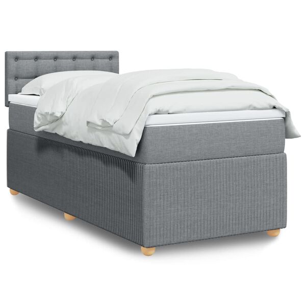 vidaXL Sommier &agrave; lattes de lit et matelas Gris clair 90x190 cm Tissu