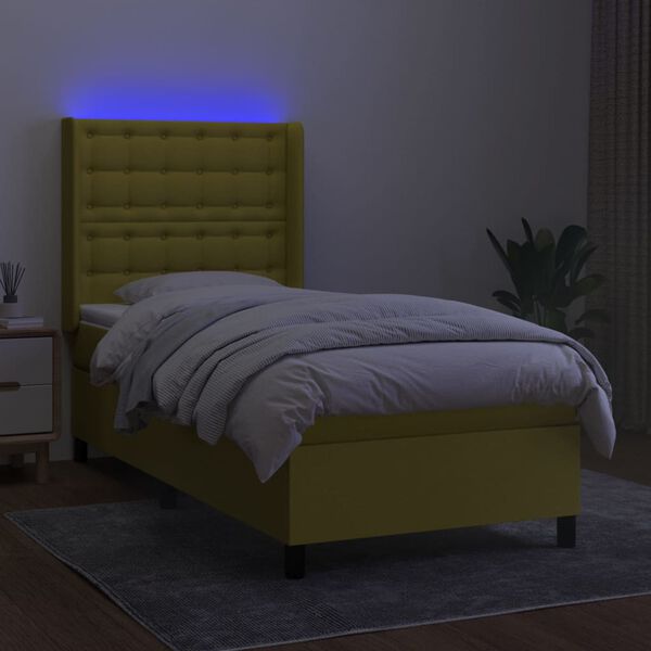vidaXL Sommier &agrave; lattes de lit matelas et LED Vert 90x190 cm Tissu