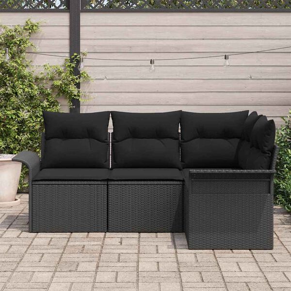 vidaXL Ensemble de canap&eacute; de jardin avec stockage 4 pcs Noir polyrotin