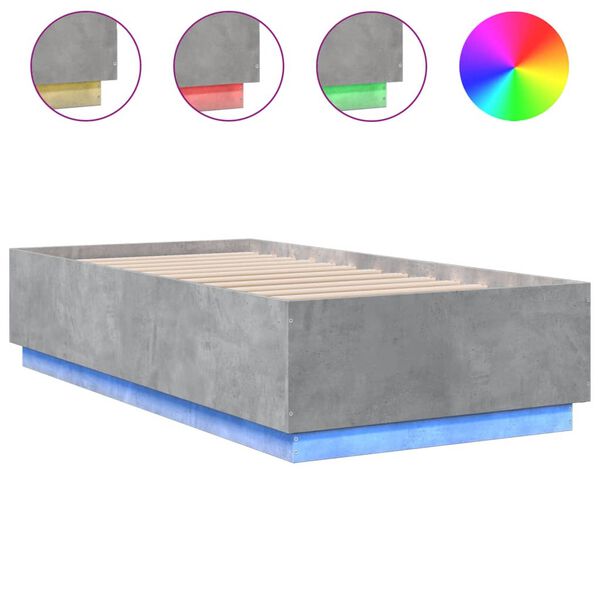 vidaXL Cadre de lit avec LED sans matelas gris b&eacute;ton 75x190 cm