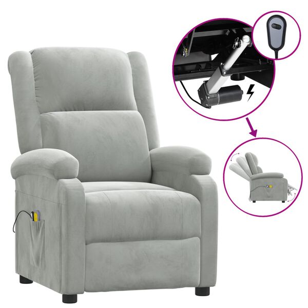 vidaXL Fauteuil électrique de massage Gris clair velours