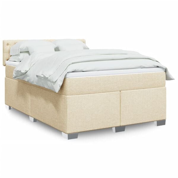 vidaXL Sommier &agrave; lattes de lit avec matelas Cr&egrave;me 140x190 cm Tissu