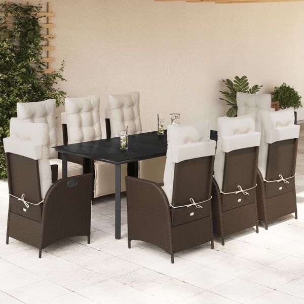 vidaXL Ensemble &agrave; manger de jardin et coussins 9 pcs marron poly rotin