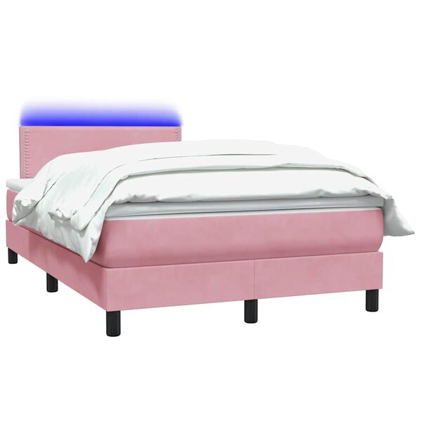 vidaXL Sommier &agrave; lattes de lit avec matelas et LED rose 120x210 cm velours