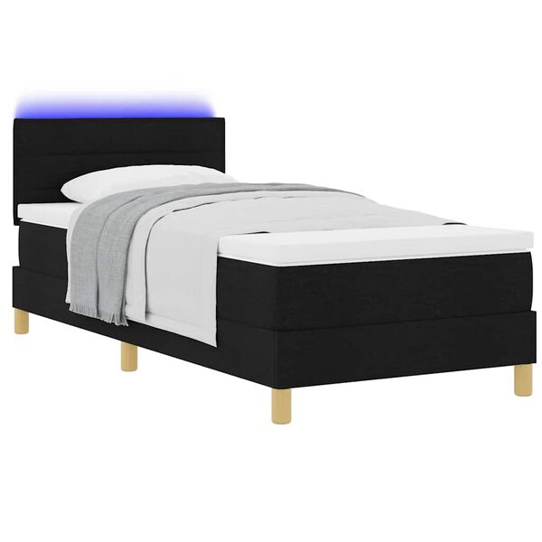 vidaXL Lit &agrave; ressort LED avec matelas avec LED Noir 80 x 200 cm tissu